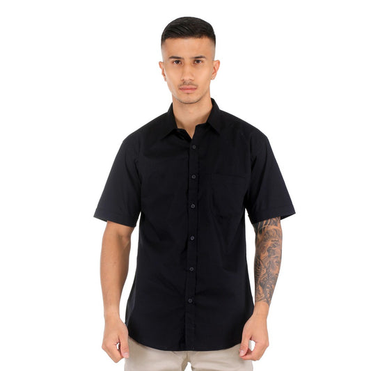 Benhill Kemeja Pria Basic Polos Lengan Pendek Katun Poplin Hitam 27359-19234
