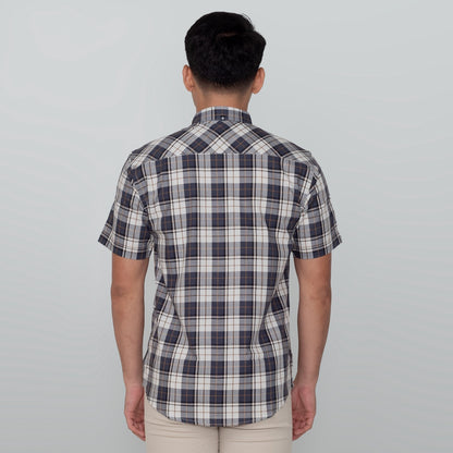 Benhill Kemeja Pria Herringbone Lengan Pendek Kotak Abu 29442-11134