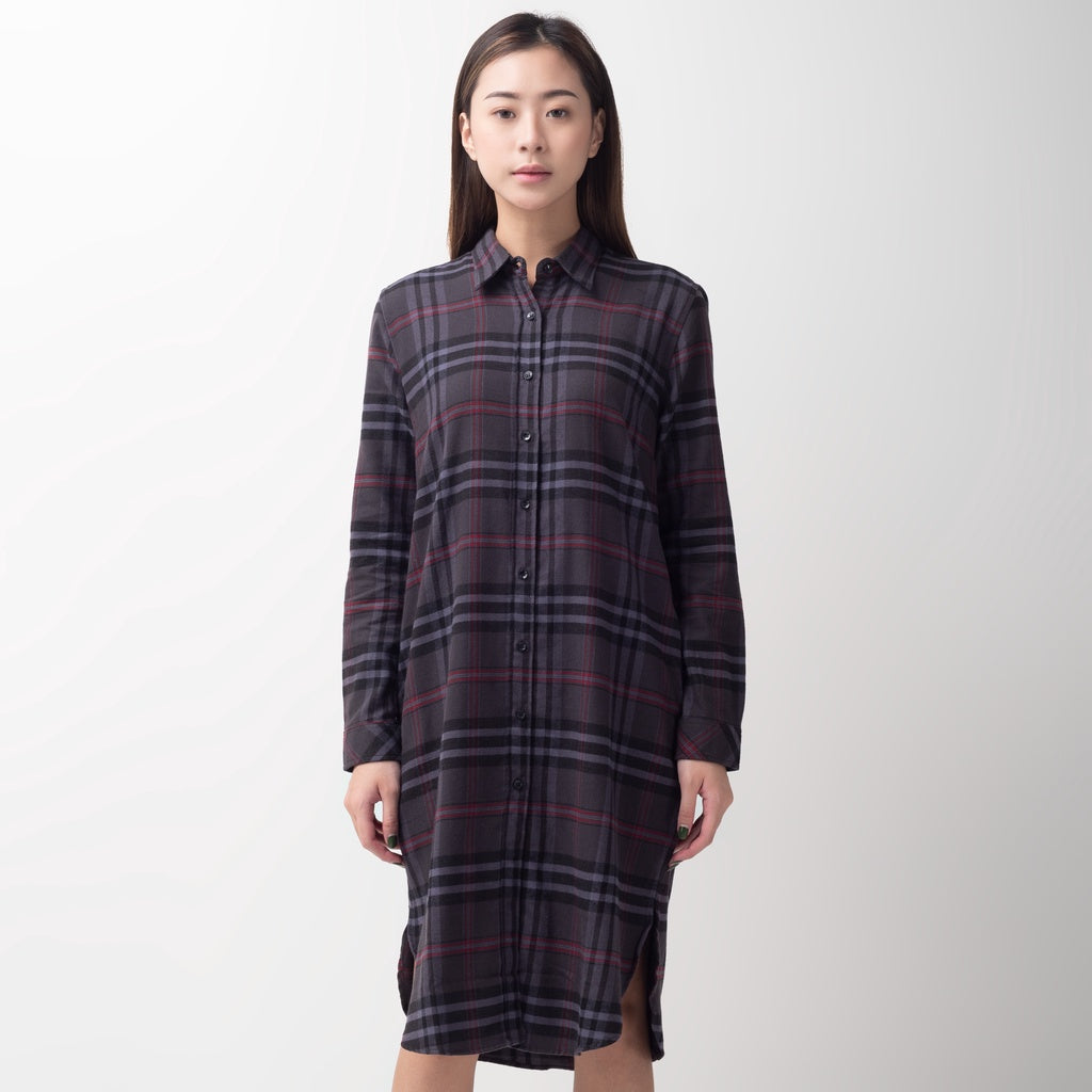 Benhill Kemeja Tunik Flannel Wanita Kotak Abu 292-11635