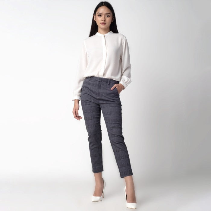 Celana Tartan Wanita Plaid Pants Grey 265-32682