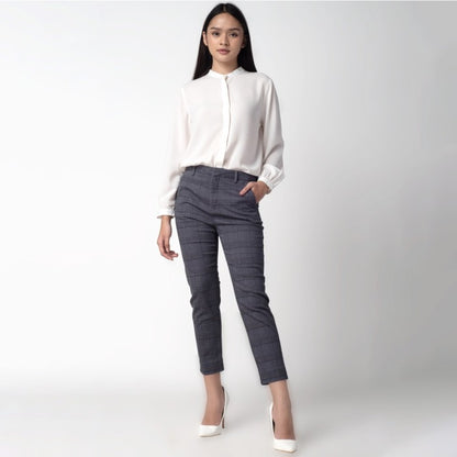 Celana Tartan Wanita Plaid Pants Grey 265-32682