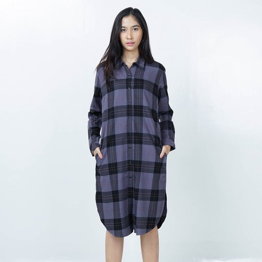 Benhill Kemeja Tunik Flannel Wanita Kotak  Abu-0713-11635
