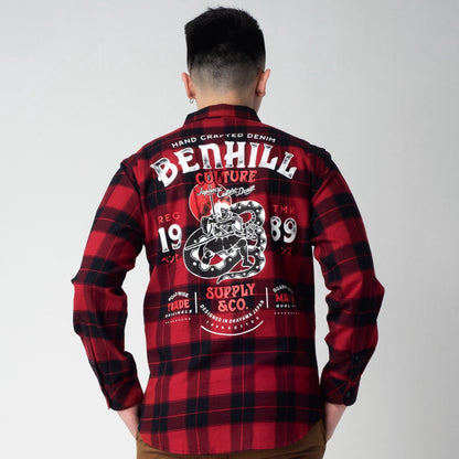 Benhill Kemeja Pria Flannel Print Lengan Panjang Kotak Merah 01-11470