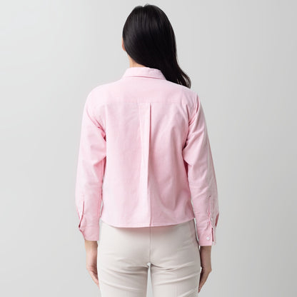 Benhill Kemeja Crop Top Wanita Polos Lengan Panjang Pink 878-13J84