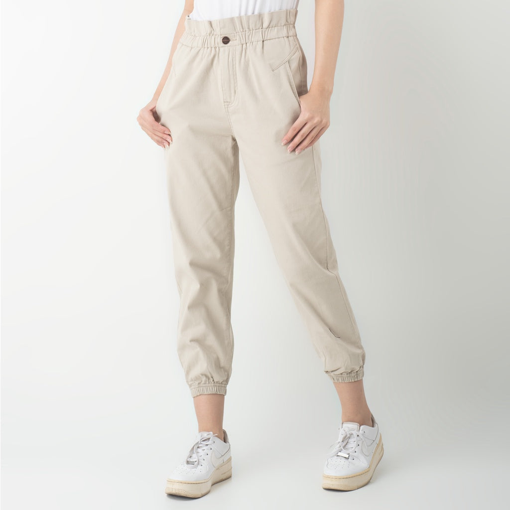 Benhill Celana  "Rae"  Stretch Wanita High Waist Jogger Pants Beige 283-32991