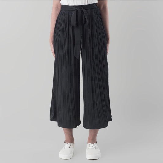 Benhill Celana Wanita "Yoana" Pants Pleated Cullotes Pinggang Karet Tali Pinggang Navy 278