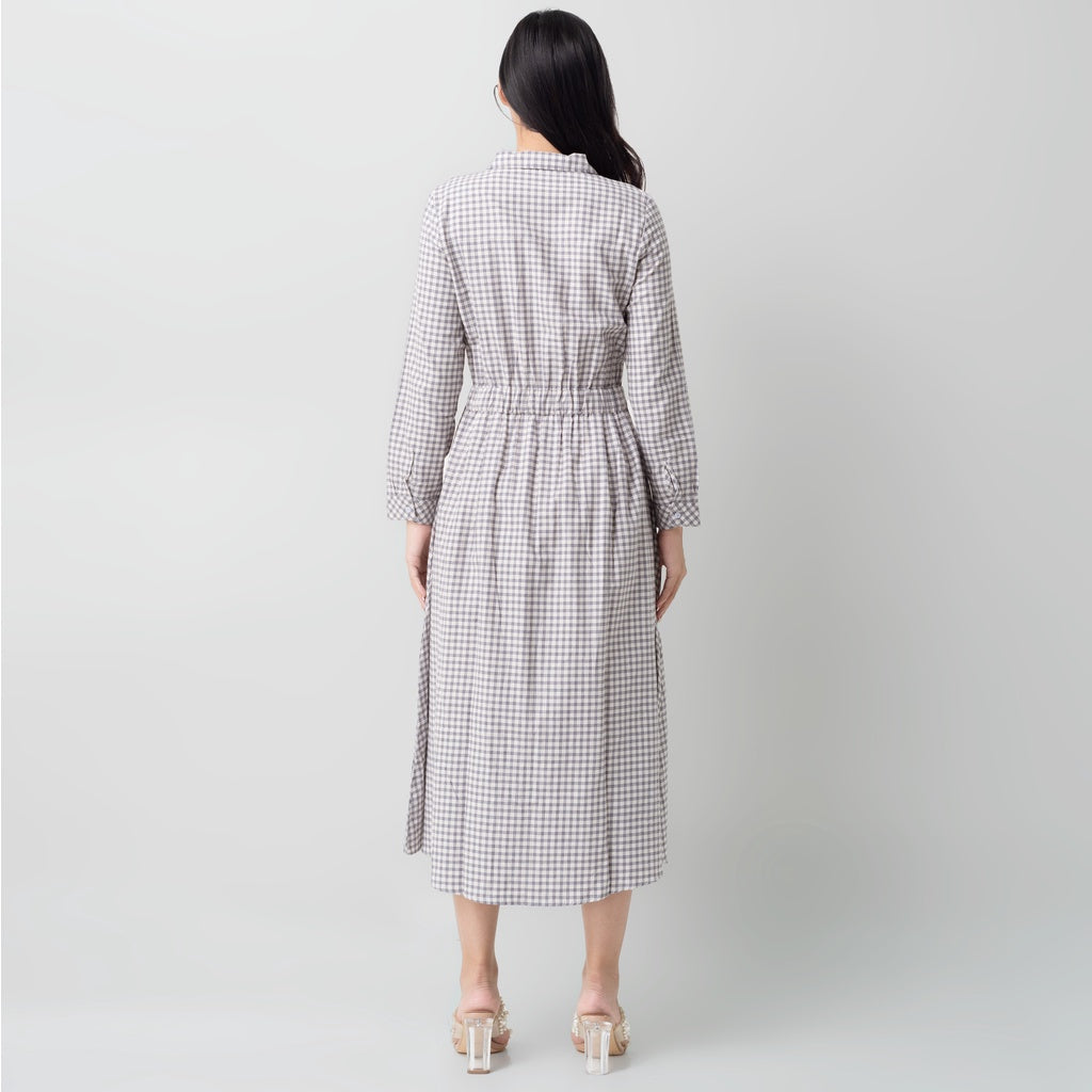 Benhill Gamis Wanita Flannel Lengan Panjang Kotak Abu 0742-11630