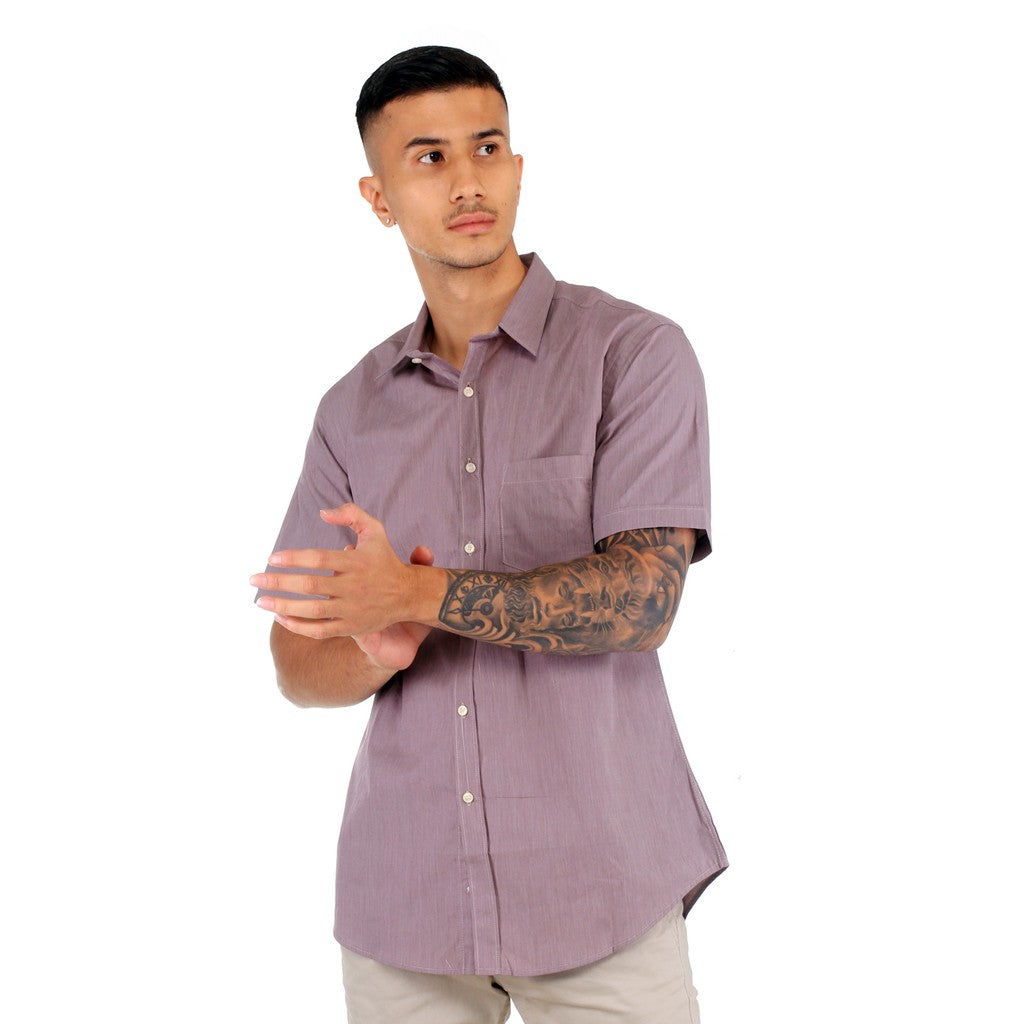 Benhill Kemeja Pria Basic  Polos  Lengan Pendek Katun Filafil  Graphite 27327-28-13534