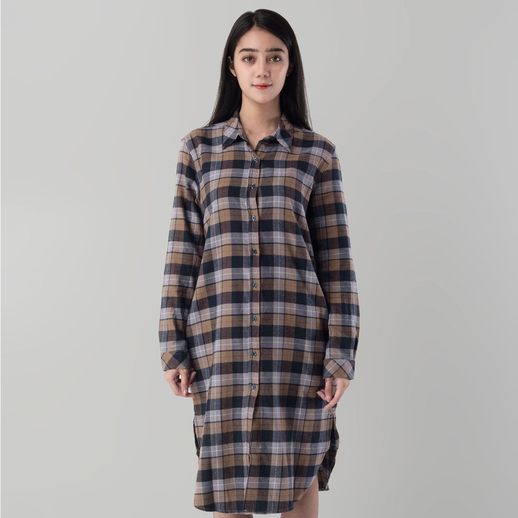 Benhill Kemeja Tunik Flannel Wanita Kotak Abu 0731-11335