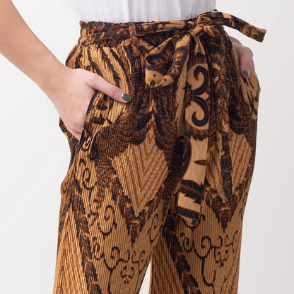Benhill Celana Wanita Cullotes  Plisket Batik Premium Tali Pinggang Karet Coklat Motif 828-36590