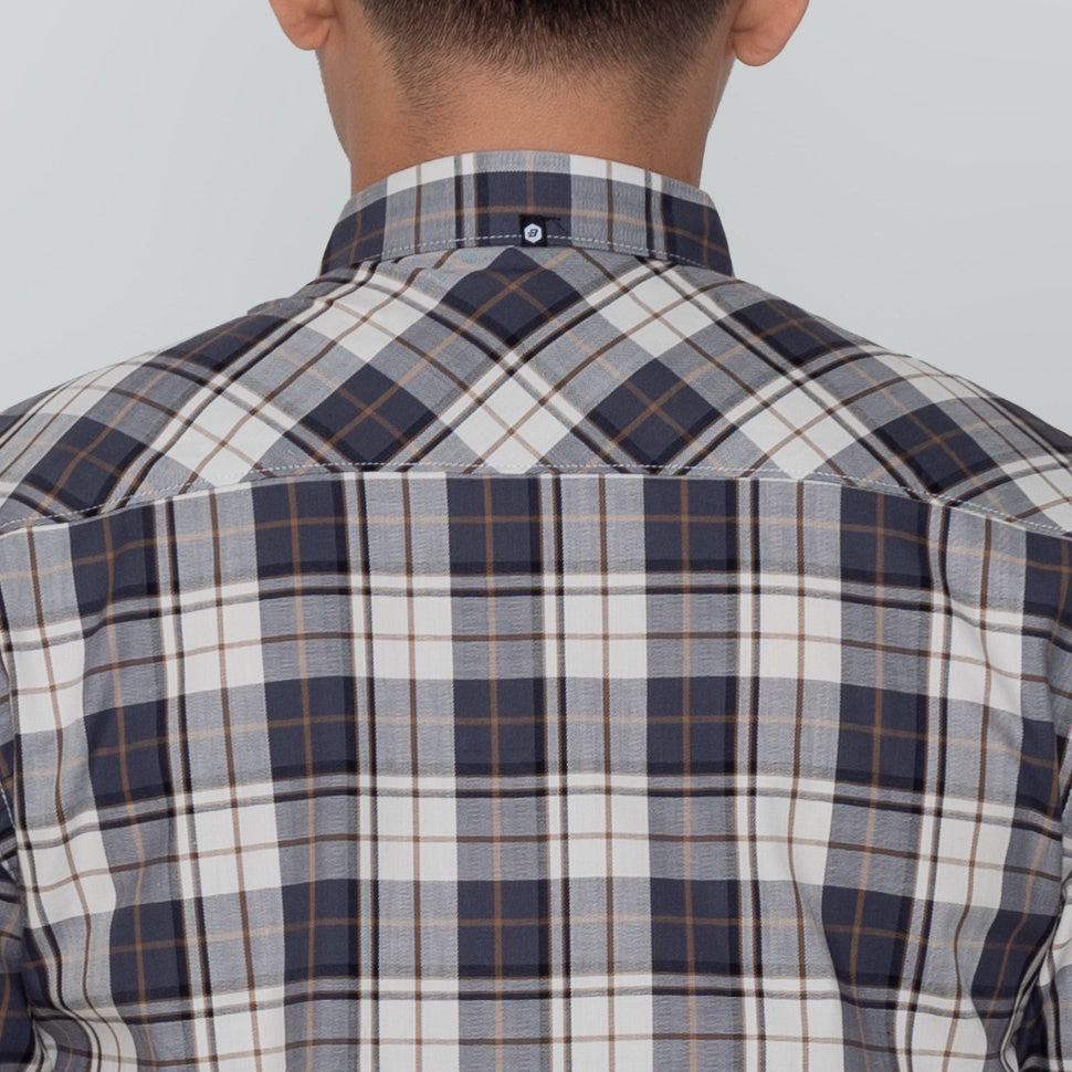 Benhill Kemeja Pria Herringbone Lengan Pendek Kotak Abu 29442-11134