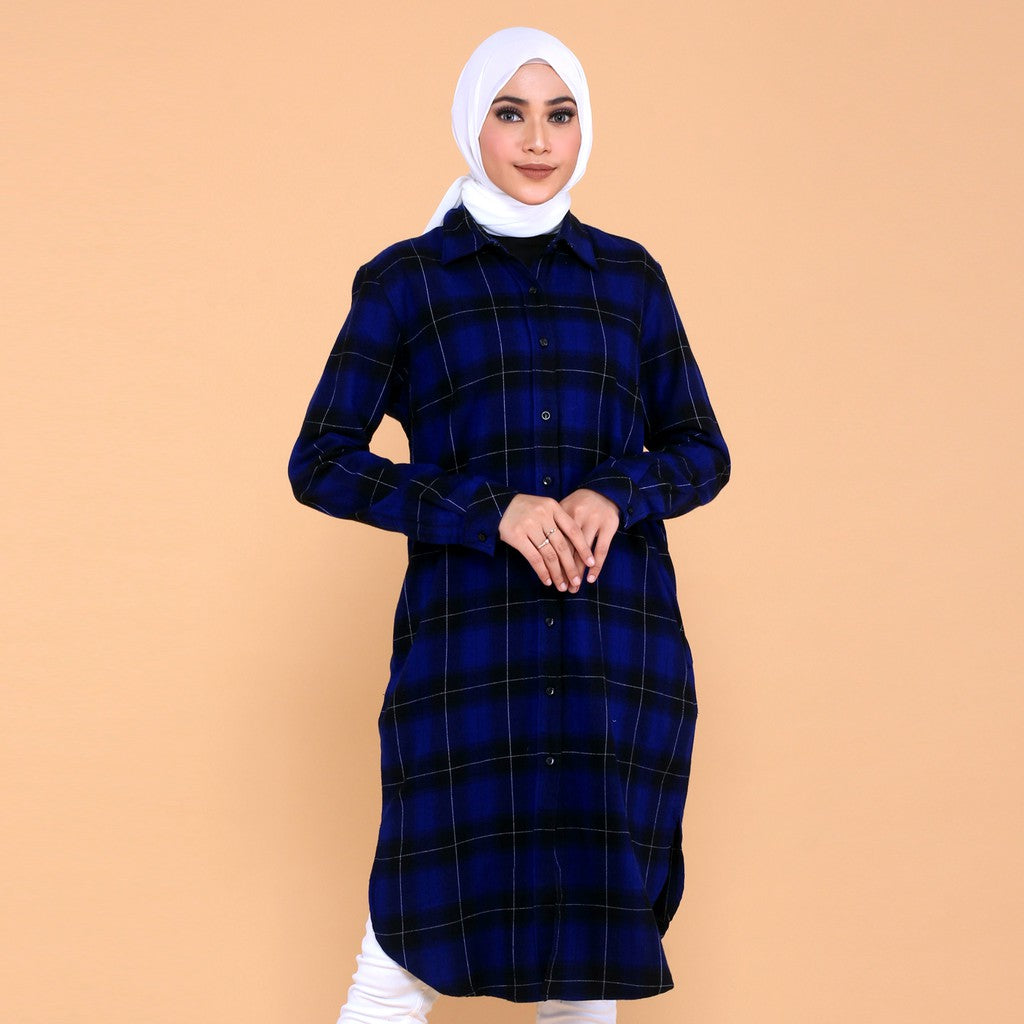 Benhill Kemeja Tunik Wanita  Kotak Flannel Biru 0623-51335