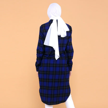 Benhill Kemeja Tunik Wanita  Kotak Flannel Biru 0623-51335