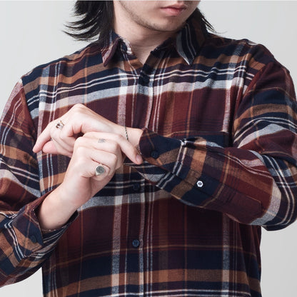 Benhill Kemeja Pria Flannel Lengan Panjang Kotak Coklat 29408-11533