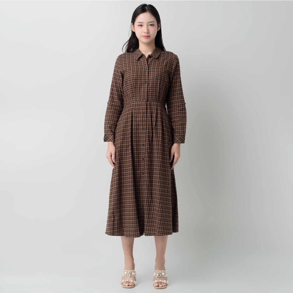 Benhill Gamis Wanita Flannel Lengan Panjang Kotak Coklat 1155-11530