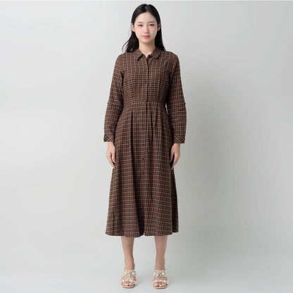 Benhill Gamis Wanita Flannel Lengan Panjang Kotak Coklat 1155-11530