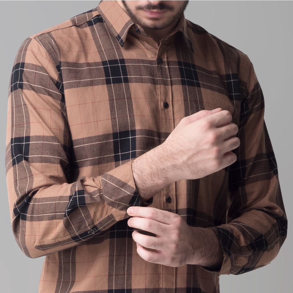 Benhill Kemeja Pria Flannel Lengan Panjang  Kotak Coklat 51-11533