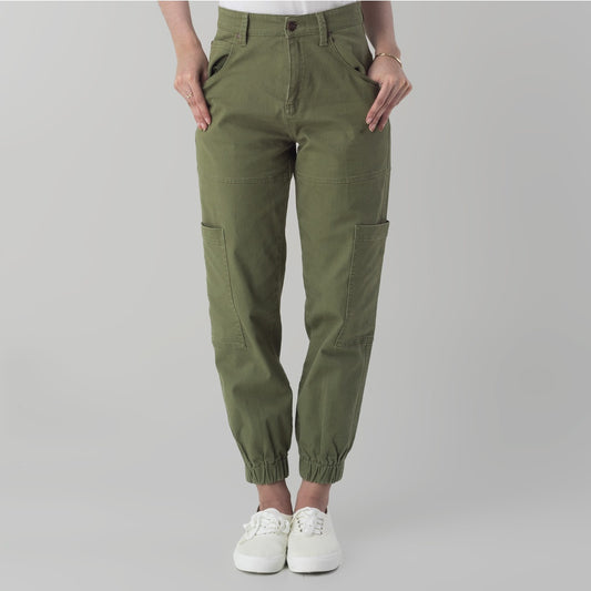Benhill Celana " Sora" Wanita Cargo Jogger Pants  Cotton High Waist Hijau Army 851-39H12