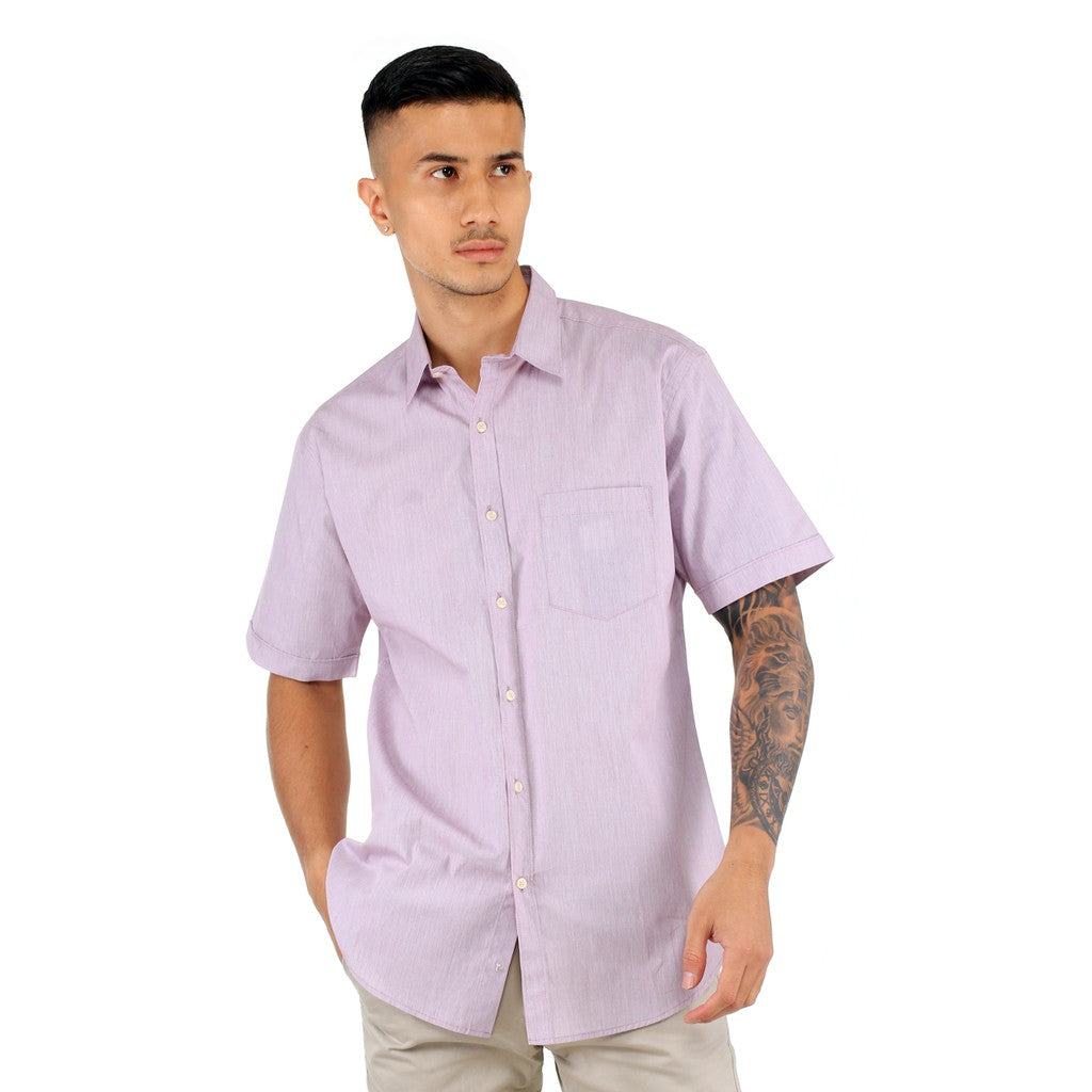 Benhill Kemeja Pria Basic  Polos  Lengan Pendek Katun Filafil  Lilac  27331-32-13834