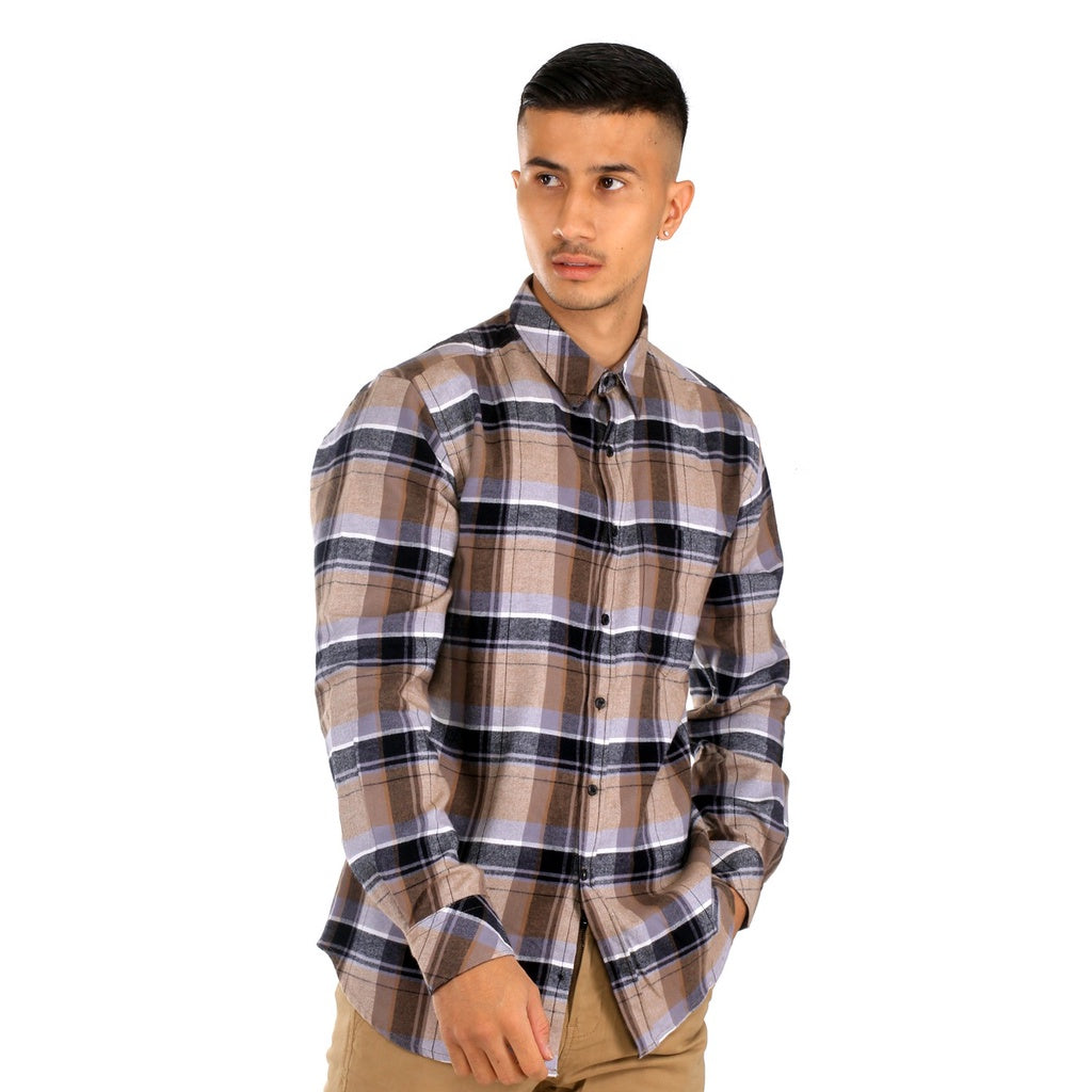 Benhill Kemeja Pria Flannel Kotak Cream 27621-11533