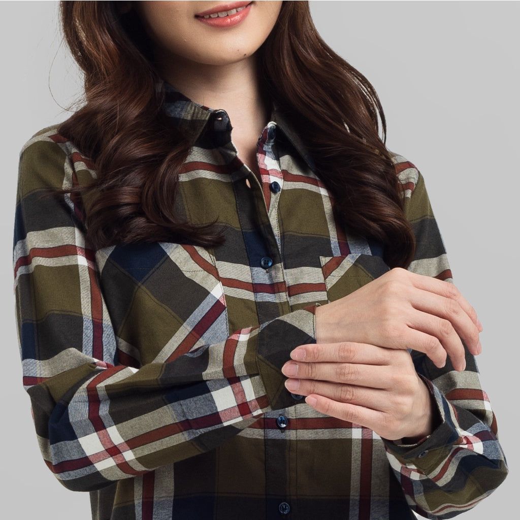 Benhill Kemeja Wanita Flannel  Lengan Panjang Kotak Hijau 768-11762