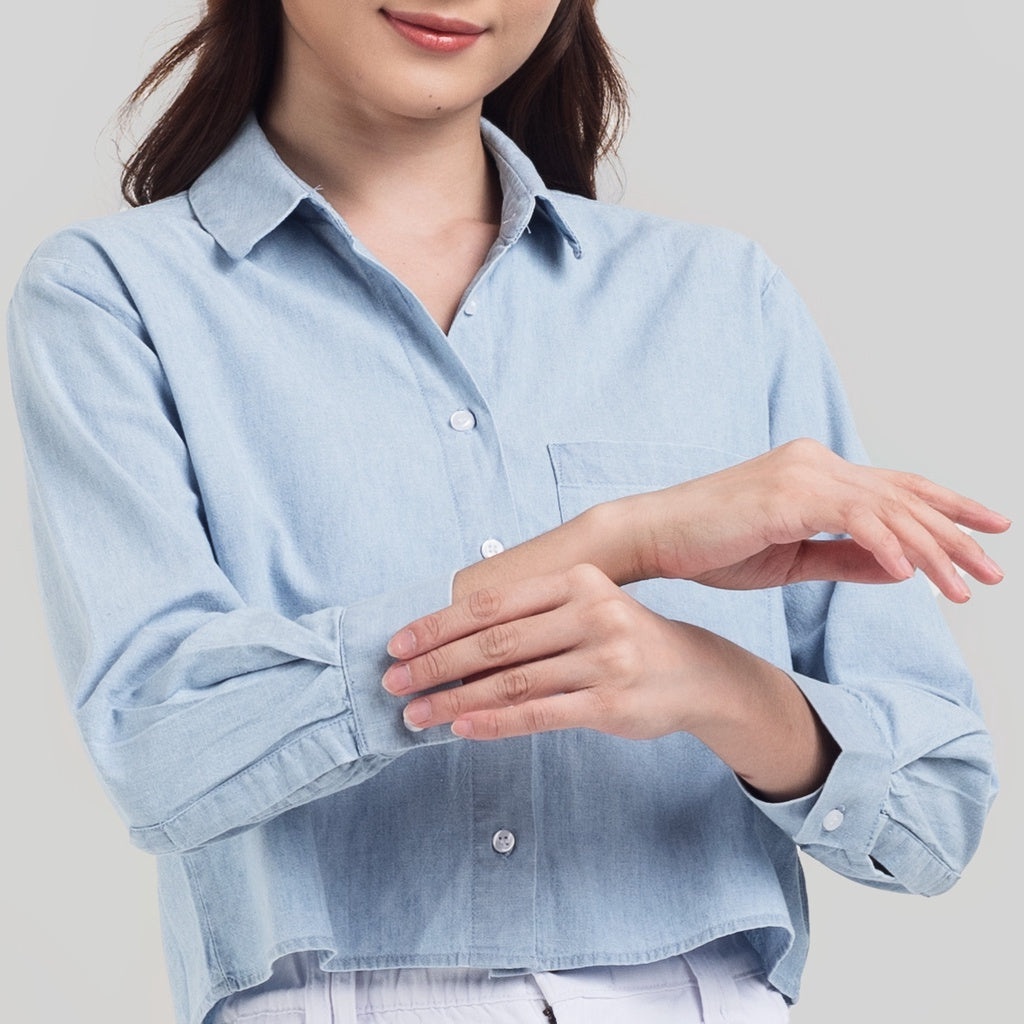 Benhill Kemeja Crop Top Wanita Denim Light Blue 822-19314