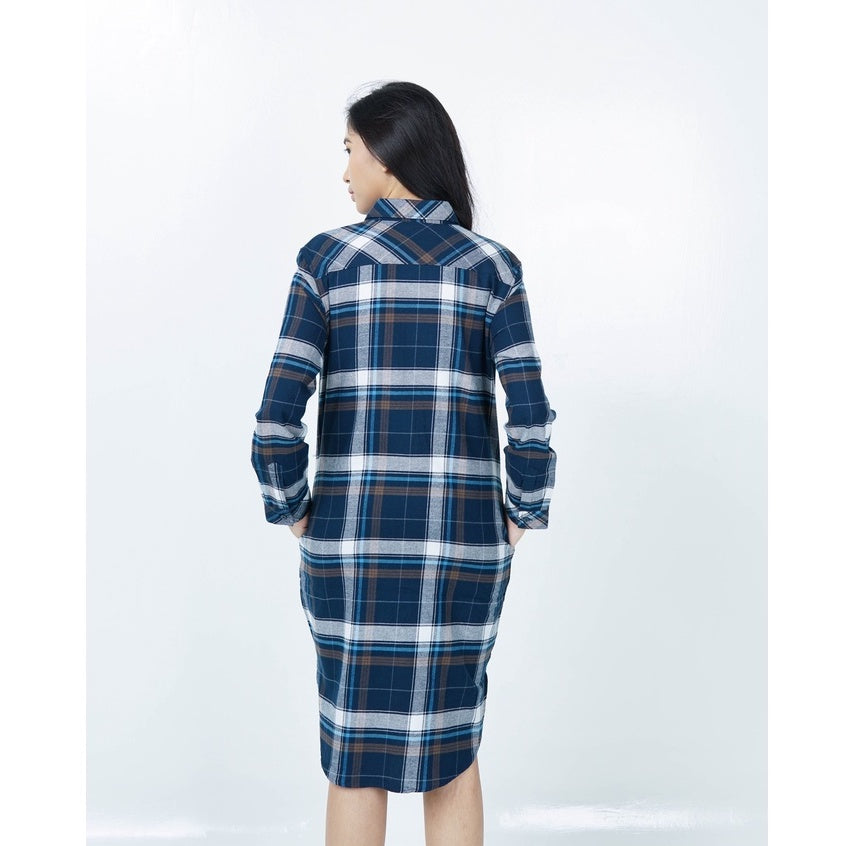 Benhill Kemeja Tunik Flannel Wanita Kotak  Biru 291-11335