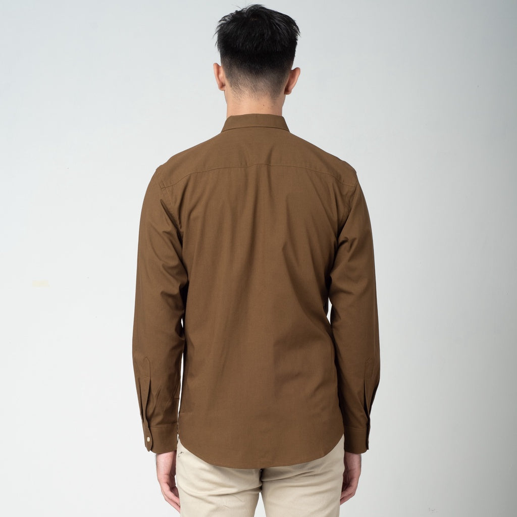 Benhill Kemeja Pria Basic Polos Lengan Panjang Katun Modal Coklat 27903-32533