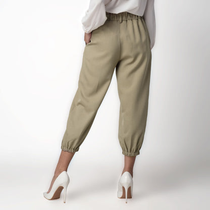 Benhill Celana " Eunji"  Bahan Wanita High Waist Jogger Pant Pinggang Karet Khaki 218-39575