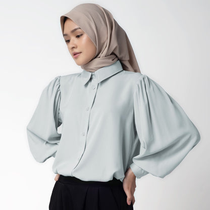 Benhill Kemeja Wanita " Seori" Tops Lengan Panjang Puff Light Grey 249-39379