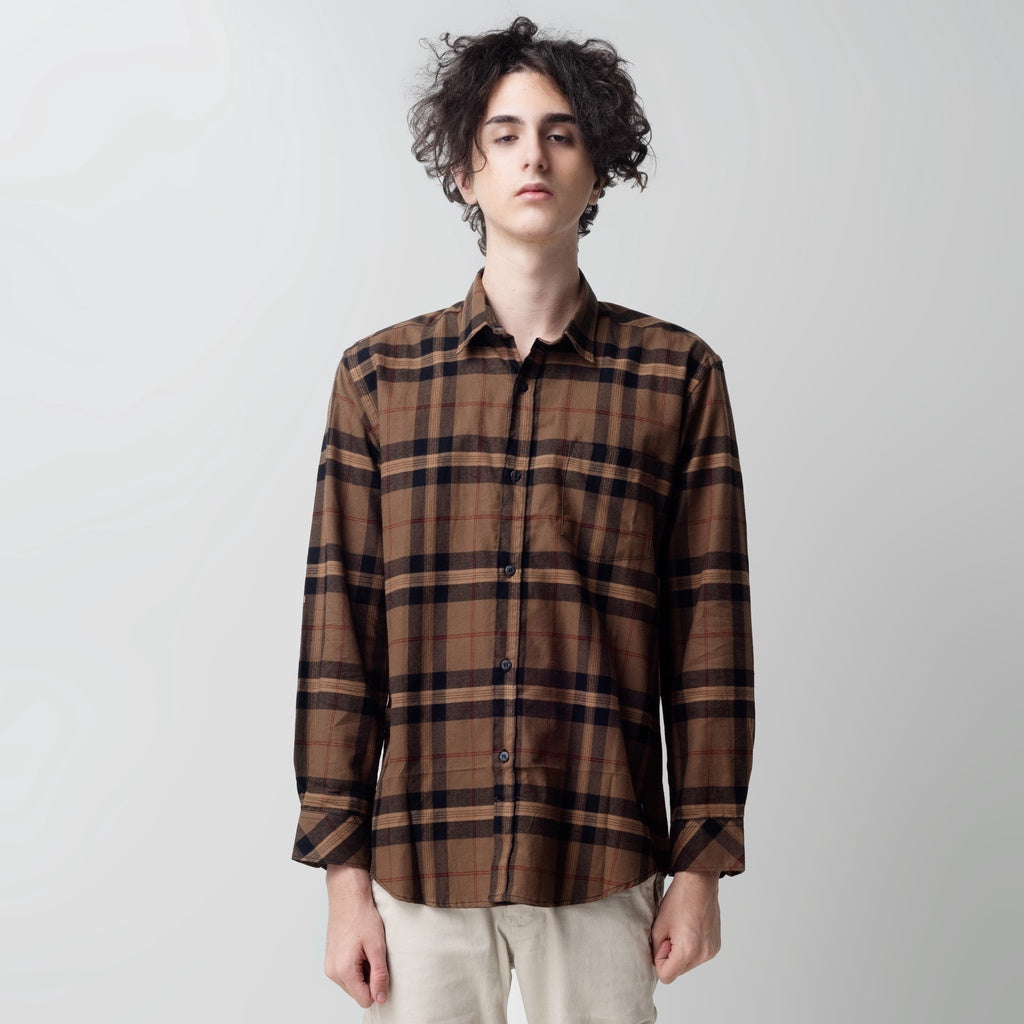 Benhill Kemeja Pria Flannel Lengan Panjang Kotak Coklat 28907-11533