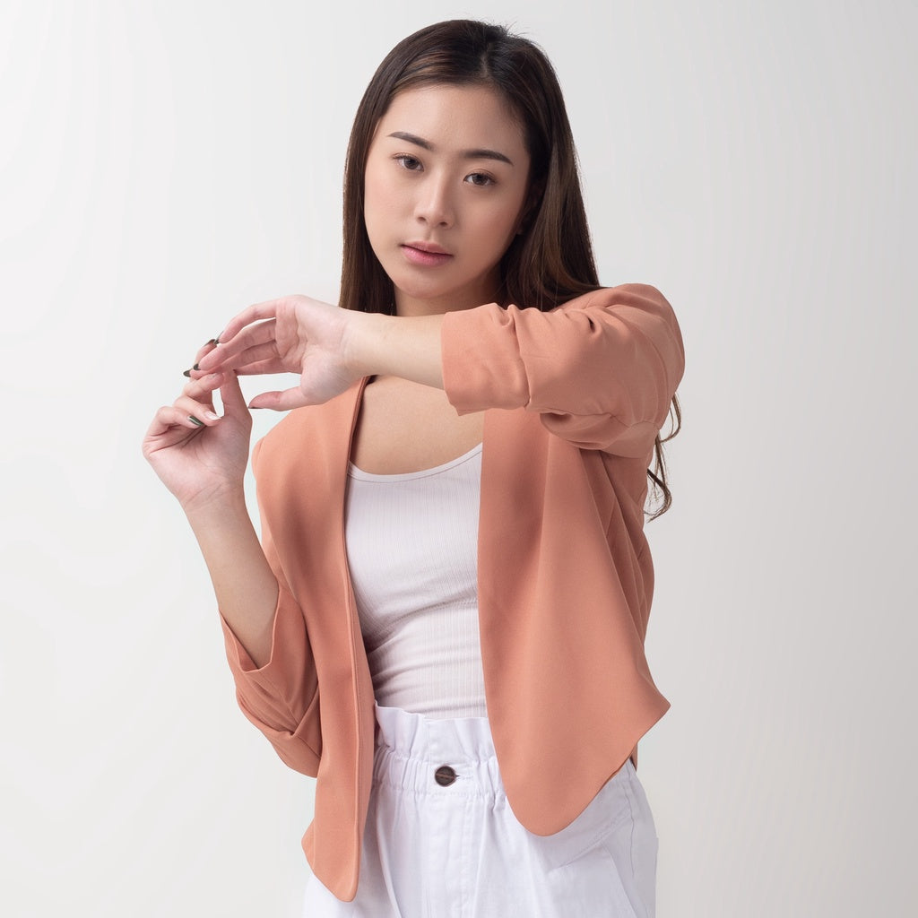 Benhill "Nayeon" Blazer Kerja / Outer Wanita Premium  Lengan Serut Salmon Pink 796-39499