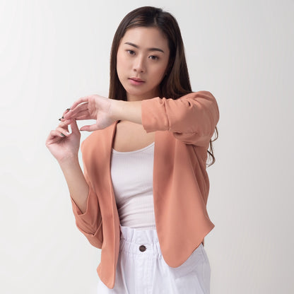 Benhill "Nayeon" Blazer Kerja / Outer Wanita Premium  Lengan Serut Salmon Pink 796-39499