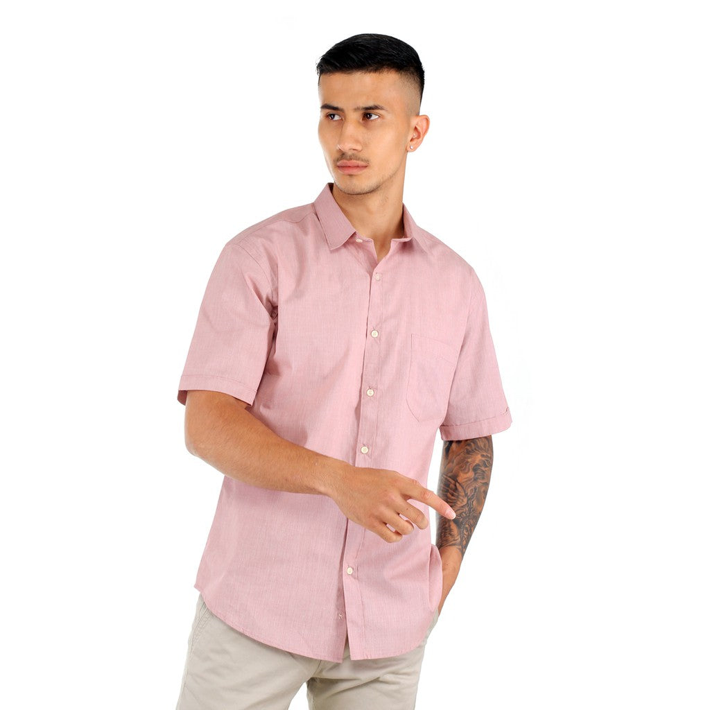 Benhill Kemeja Pria Basic Lengan Pendek Polos  Katun Filafil  Merah 27329-30-13434