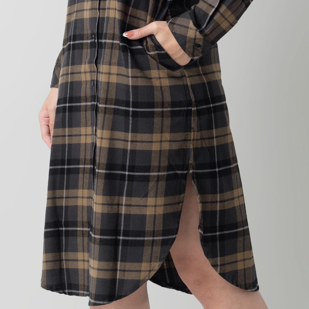 Benhill Kemeja Tunik Flannel Wanita Kotak Abu 0746-11635