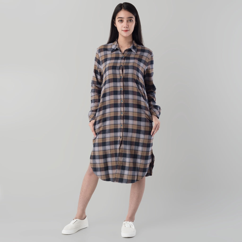 Benhill Kemeja Tunik Couple Lebaran Flannel Kotak Abu  0731-11335-25263-11333