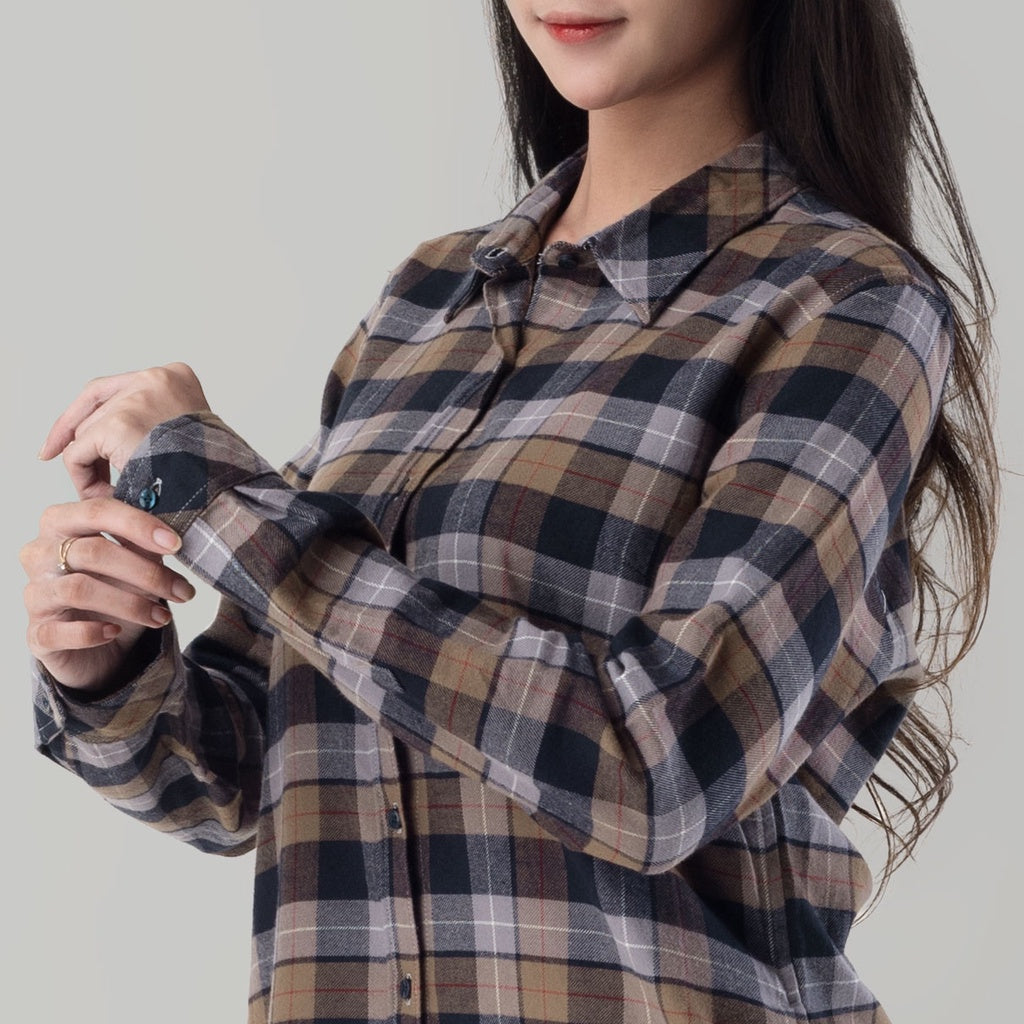 Benhill Kemeja Tunik Couple Lebaran Flannel Kotak Abu  0731-11335-25263-11333