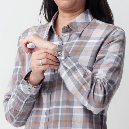 Benhill Kemeja Tunik Flannel Wanita Kotak Abu 1159-11635