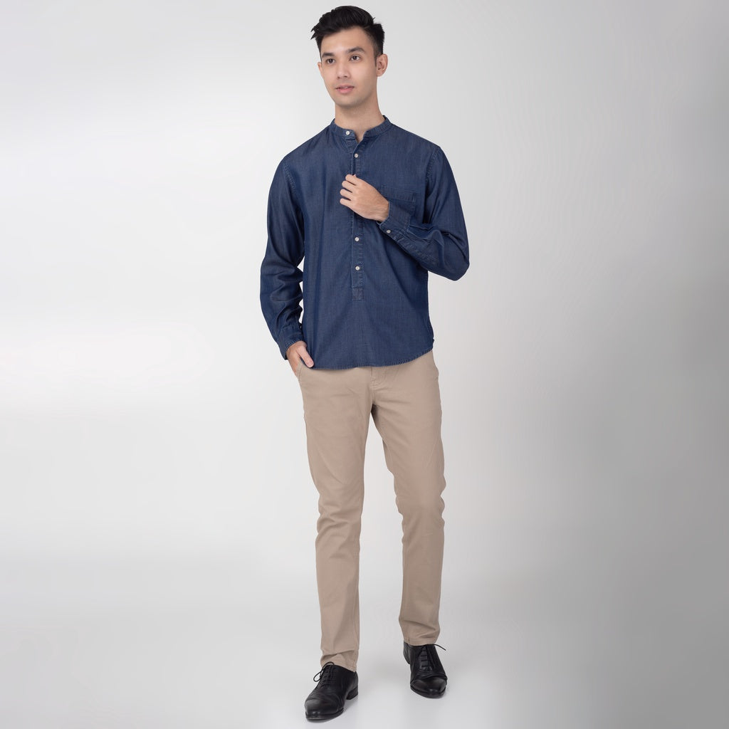 Benhill Kemeja Koko Pria Denim Lengan Panjang  Navy Blue  25-19309