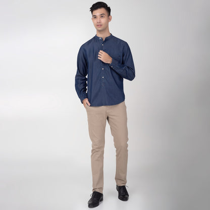 Benhill Kemeja Koko Pria Denim Lengan Panjang  Navy Blue  25-19309