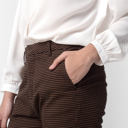 Benhill Celana Tartan Wanita "Narae" Plaid Pants Brown 264-32582