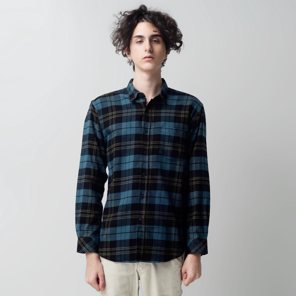 Benhill Kemeja Pria Flanel Panjang  Kotak Abu 28912-11633