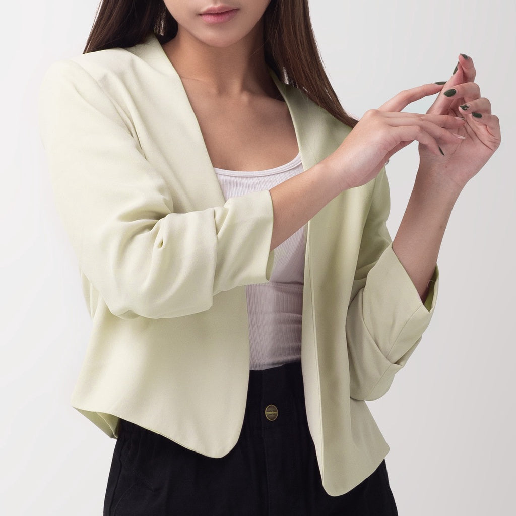 Benhill "Nayeon" Blazer Kerja / Outer Wanita Premium  Lengan Serut Sage Green 791-39799