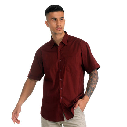 Benhill Kemeja Pria Basic Polos Lengan Pendek Katun Poplin Maroon 27367-68