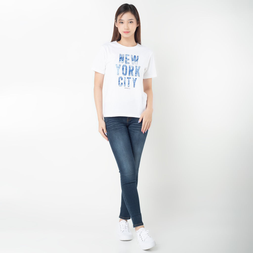 Benhill T-shirt Kaos Wanita Grafis Katun 24s Combed Lengan Pendek Putih 602-35186