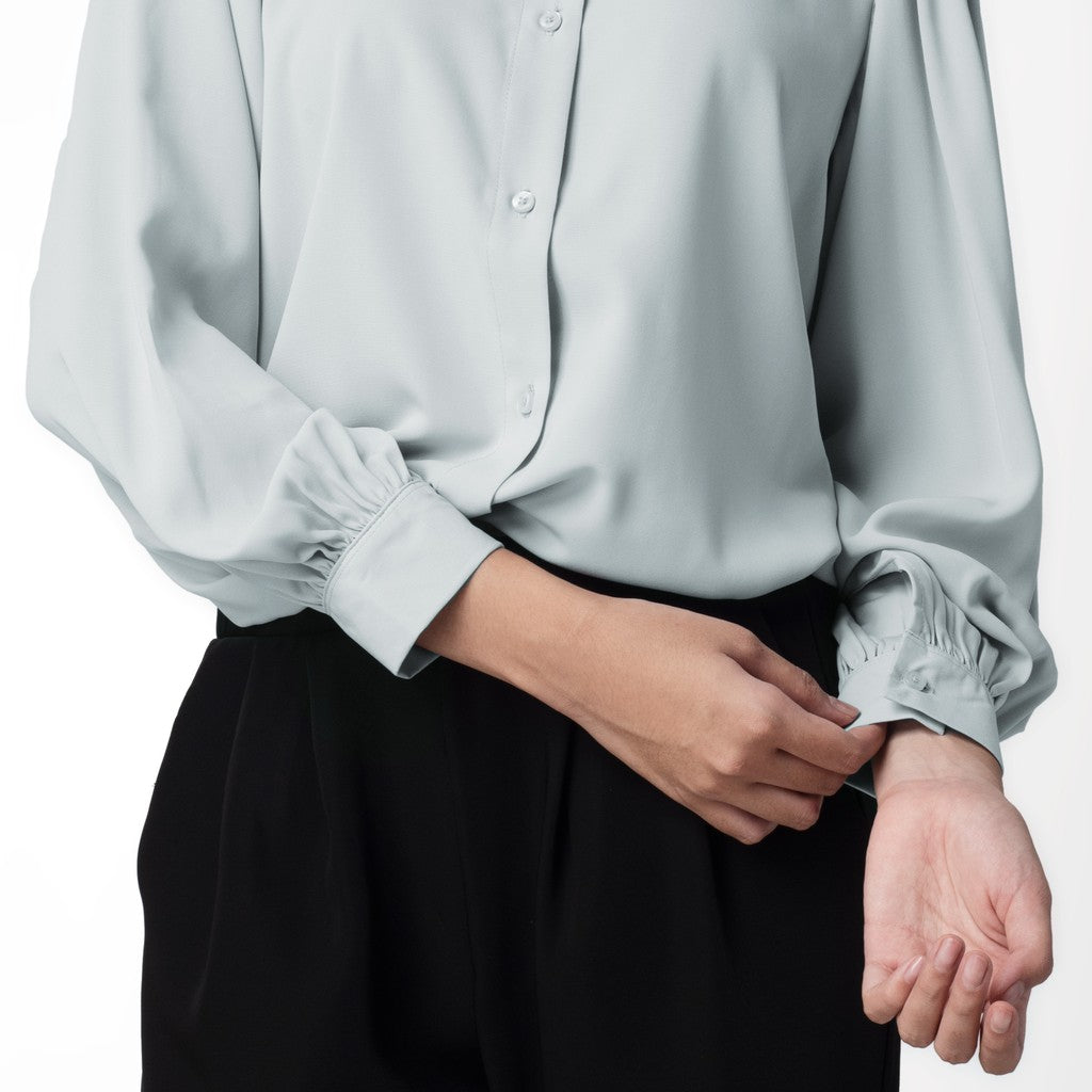 Benhill Kemeja Wanita " Seori" Tops Lengan Panjang Puff Light Grey 249-39379