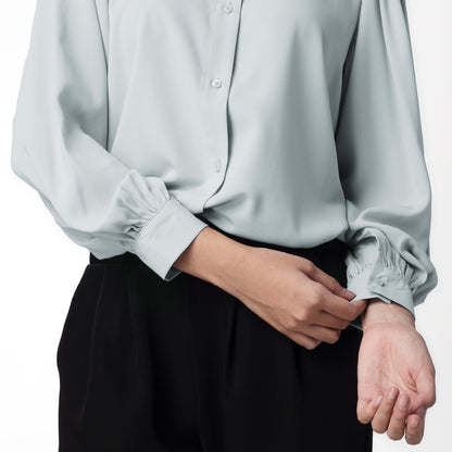 Benhill Kemeja Wanita " Seori" Tops Lengan Panjang Puff Light Grey 249-39379