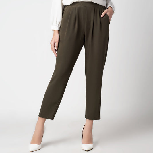 Celana Panjang Wanita Tapered Pinggang Karet Olive 256-39580