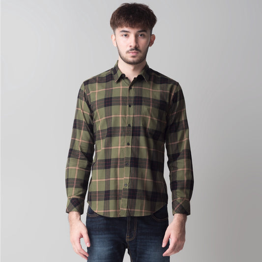 Benhill Kemeja Pria Flannel Lengan Panjang  Kotak Hijau 57-11733
