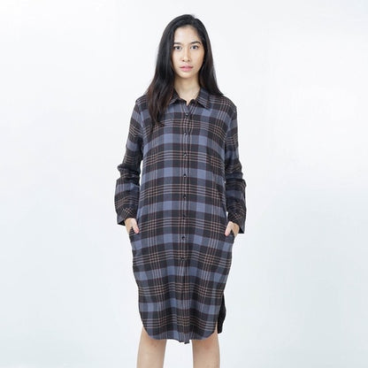 Benhill Kemeja Tunik Flannel Wanita Kotak  Abu 726-11635